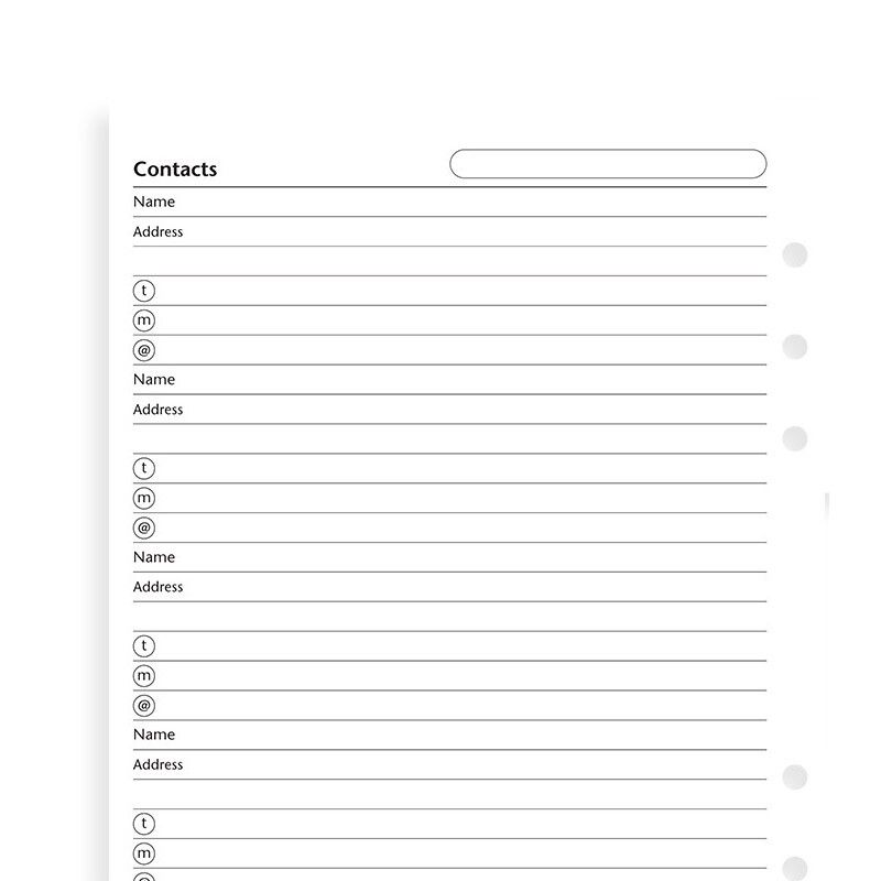 Filofax Clipbook & Organiser Contact Lijsten