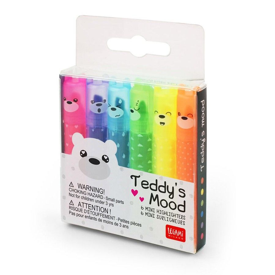 Legami Set van 6 Mini Highlighters - Teddy's Mood