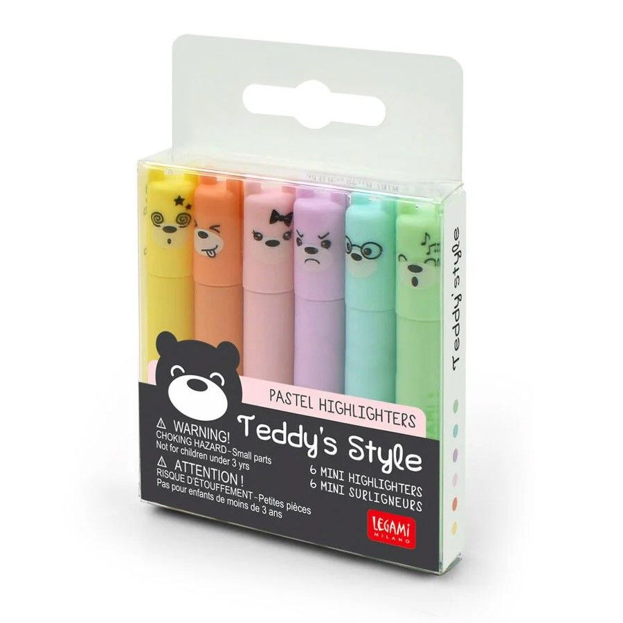 Legami Set van 6 Mini Pastel Highlighters - Teddy's Style