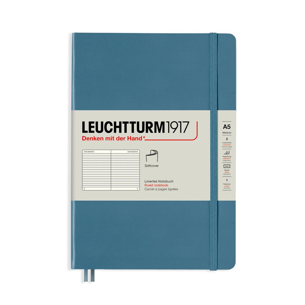 Leuchtturm1917 Medium A5 Notitieboek Soft Cover Rising Colours Stone Blue - Gelinieerd