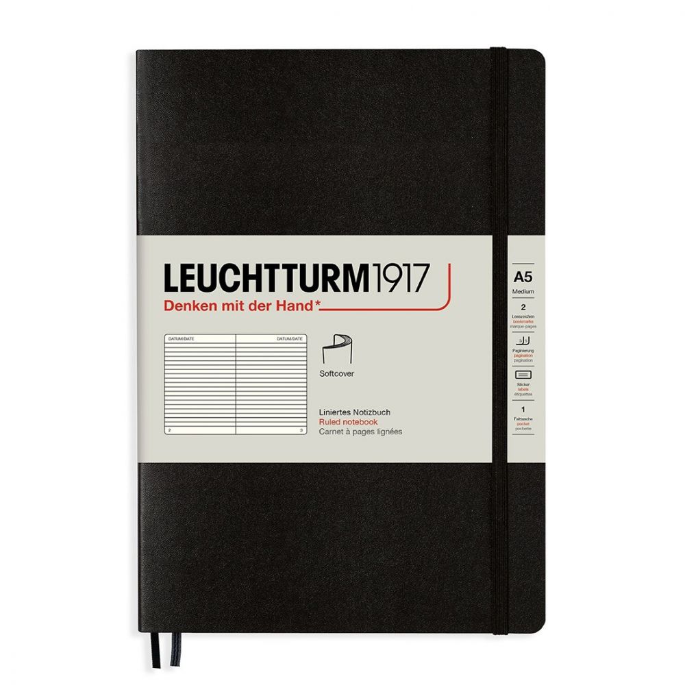 Leuchtturm1917 Medium A5 Notitieboek Soft Cover Black - Gelinieerd 